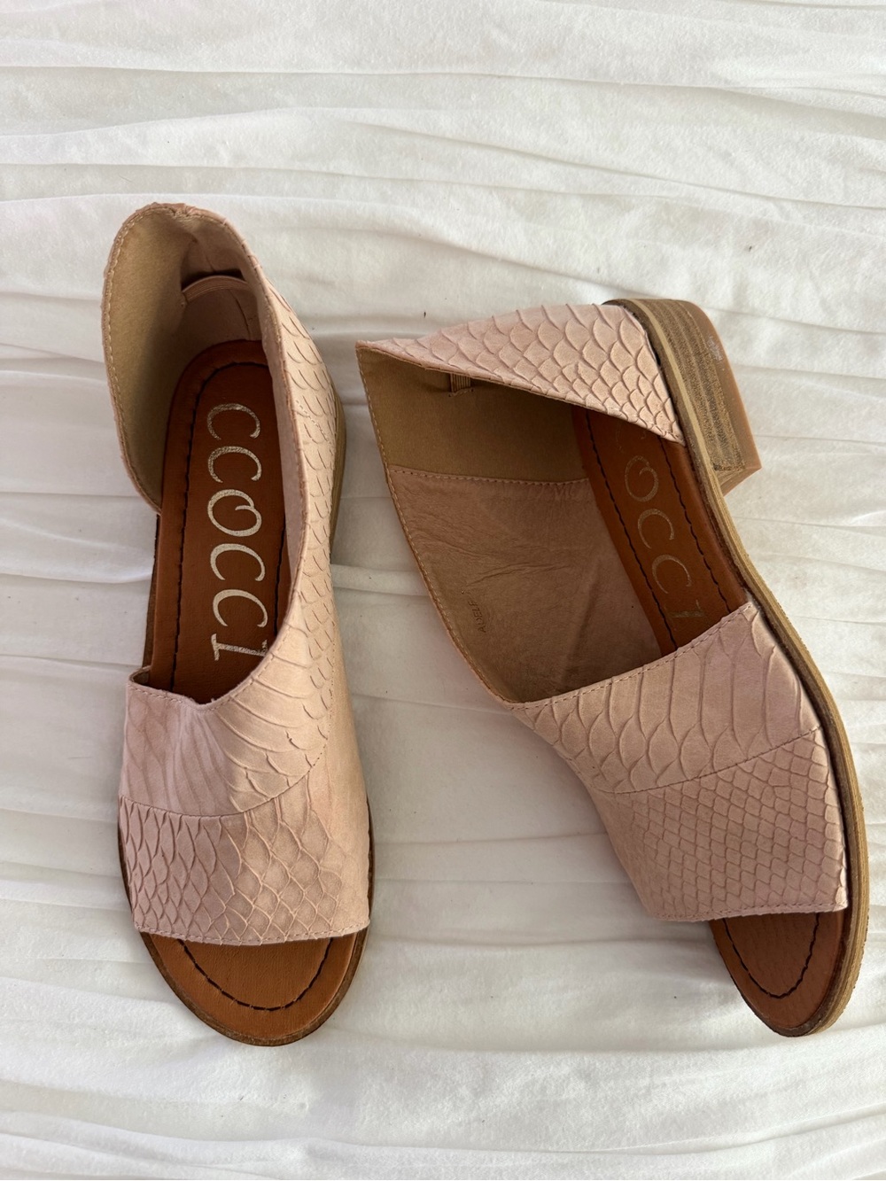 Cococci Adele Blush Pink Snakeskin Embossed D’Orsay Flats Size 7